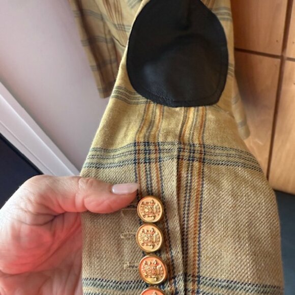 Chic Pre-Loved Smythe Tan & Navy Burlap Plaid Linen Duchess Blazer - Women's 2 - Picture 5 of 12